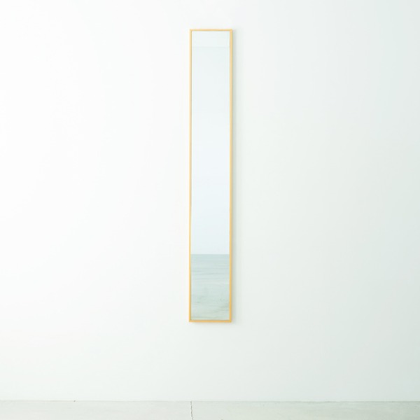 細枠ウォールミラー 幅22cm(ナチュラル) 天然木/姿見鏡/スリム/高級感/木製/飛散防止加工/壁掛け/北欧風/日本製/完成品/NK-5 (代引不可)