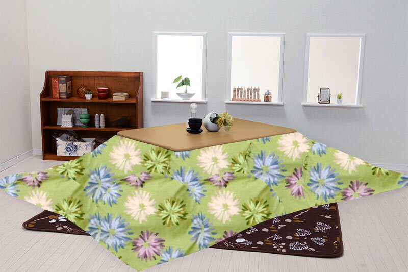 ☆当店限定☆≪シビラでコタツ布団のカバーを作りませんか♪≫【品名:コエテ】【コタツ布団カバー(掛けのみ)】【幅:210×210cm】【色:グリーン/ホワイト】【SB-41】【送料無料】