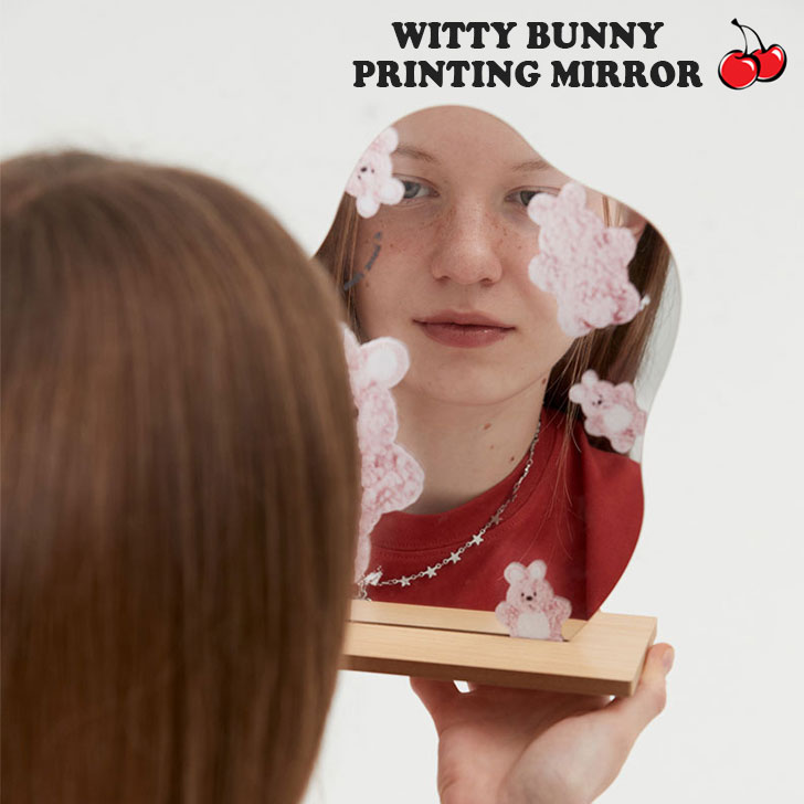 キルシー ミラー KIRSH 正規販売店 WITTY BUNNY PRINTING MIRROR ウィッティー バニー プリンティング ミラー 鏡 韓国雑貨 インテリア雑貨 PINK ピンク FKQSAHA520M ACC