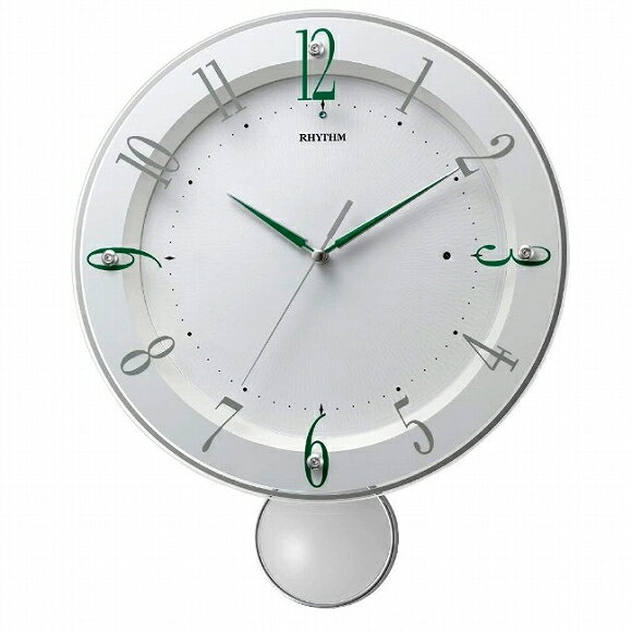 リズム時計 RHYTHM 掛け時計 電波掛時計 夜眠る連続秒針 コンパクトサイズのゆったり振子時計 スワロフスキー 飾り付 ソフレールS