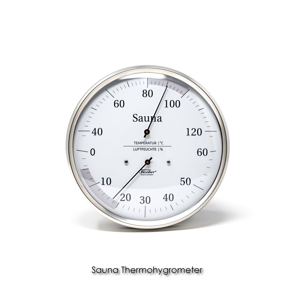 ＼ポイント最大34.5倍!9日 1:59まで/Sauna Thermohygrometer サウナ サーモハイグロメーター Fischer フィッシャー 温度計 湿度計 温湿度計 室内 気温 室温 ガラス 銀色 おしゃれ 壁掛け インテリア 雑貨 小型 アナログ デザイン ドイツ