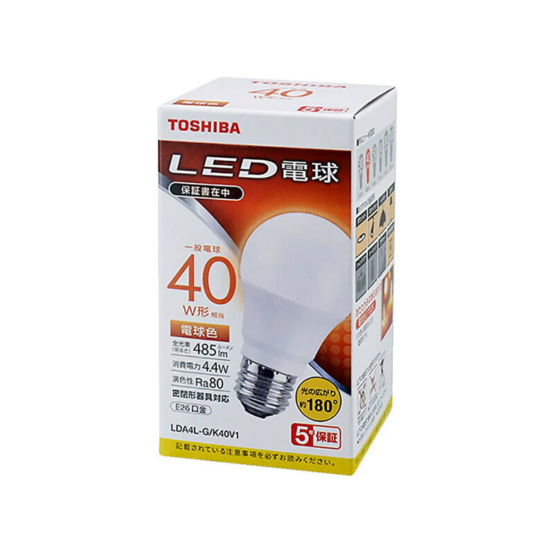 東芝 LED電球 E26 40W形 電球色 LDA4L-G/K40V1|LDA4L-G/K40V1RP 16-0646