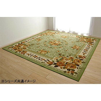 【クーポン配布中】ナイロンカーペット 撥水加工 花柄 江戸間2畳 約176×176cm グリーン 5421629