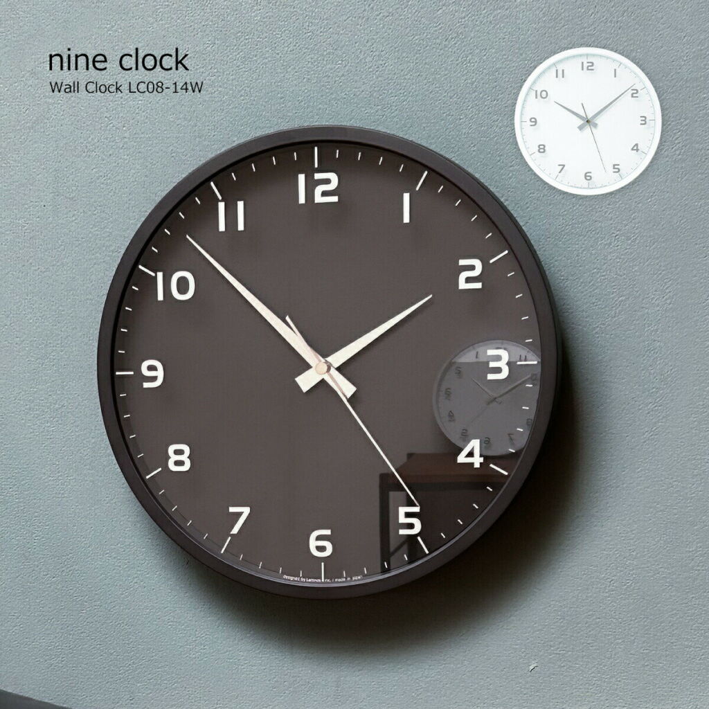 電波時計 壁掛け時計 時計 nine clock ナイン クロック おしゃれ モダン モノトーン リビング ダイニング LC08-14W 静音 音がしない ォールクロック オシャレ シンプル タカタレムノス lemnos シルバー 掛け時計 北欧 ミッドセンチュリー 白 黒