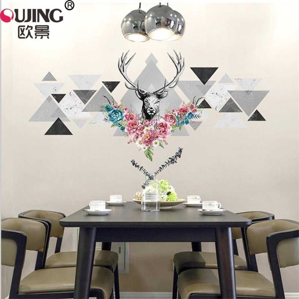 Nordic Style Deer Head Elk Triangles Wall Sticker Bedroom Restaurant Christmas デコ