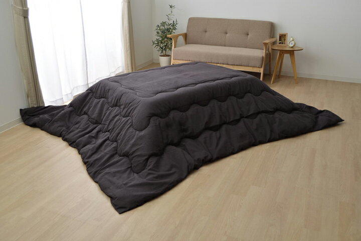 こたつ布団 正方形 掛け単品 つむぎ調 『先染めつむぎIT』 ブラック 約205×205cm 厚掛けタイプ(代引不可)【送料無料】