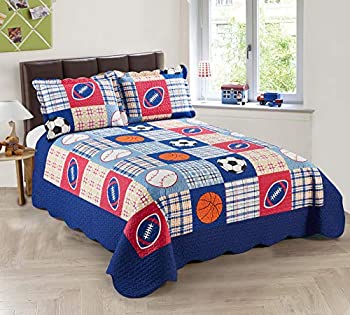 【中古】【輸入品・未使用】[MK ホーム]MK Home Mk Collection Bedspread set Sport Football Basketball Baseball Dark Blue B01ICAVETA [並行輸入品]