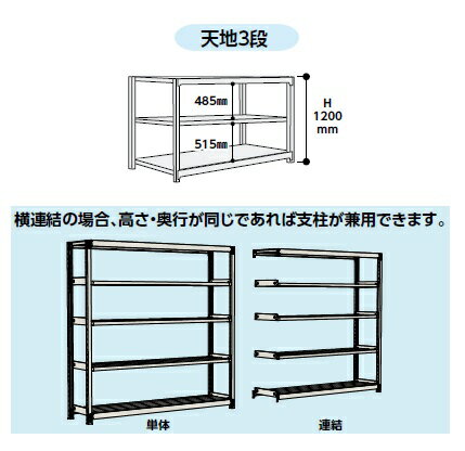 【直送品】 山金工業 ボルトレス軽中量ラック 200kg/段 単体 2S4545-3W 【大型】