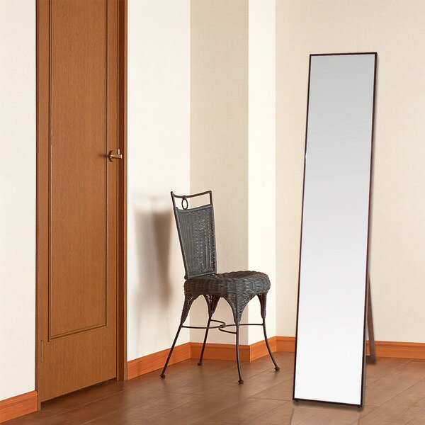 シンプル スタンドミラー/全身姿見鏡 【ダークブラウン】 幅32cm 飛散防止加工【代引不可】 送料無料!