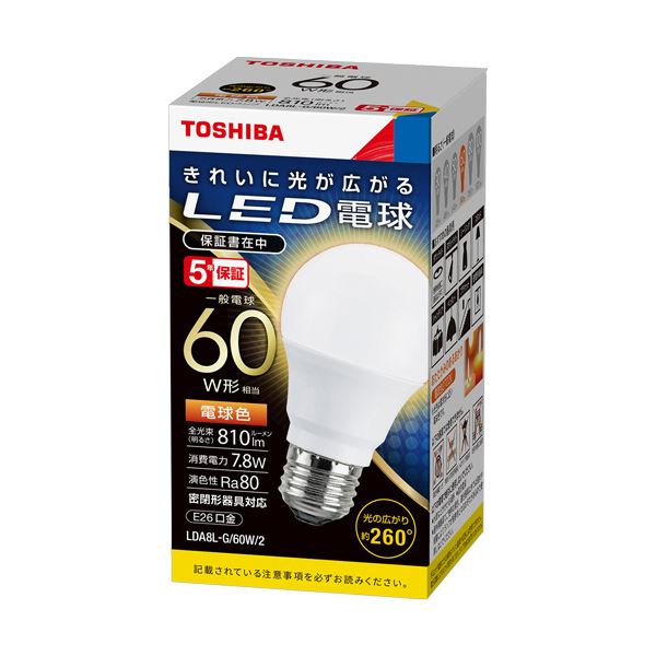 (まとめ)東芝ライテック LED電球 一般電球形 E26口金 7.8W 電球色 LDA8L-G/60W/2 1個 【×3セット】 送料無料