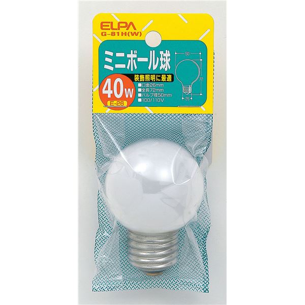 (まとめ) ELPA ミニボール球 電球 40W E26 G50 ホワイト G-81H(W) 【×25セット】