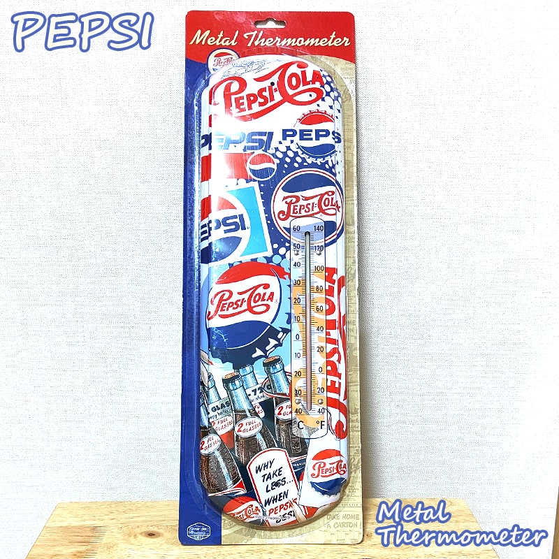 温度計 PEPSI メタル サーモメーター ペプシ ブリキ看板 アメリカン レトロ 雑貨 コーラ ディスプレイ ロゴ かわいい 壁掛け おしゃれ インテリア アンティーク 可愛い 壁飾り 店舗 カフェ バー