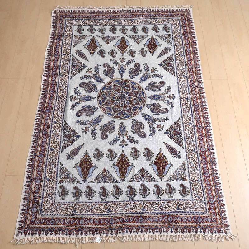 ペルシャ更紗 ガラムカール 240×160cm イラン産 綿100% 手染布 マルチカバー ソファーカバー ベッドカバー テーブルクロス アジアン エスニック オリエンタル柄 ベージュ 赤 ペイズリー (品番:GC-2416)