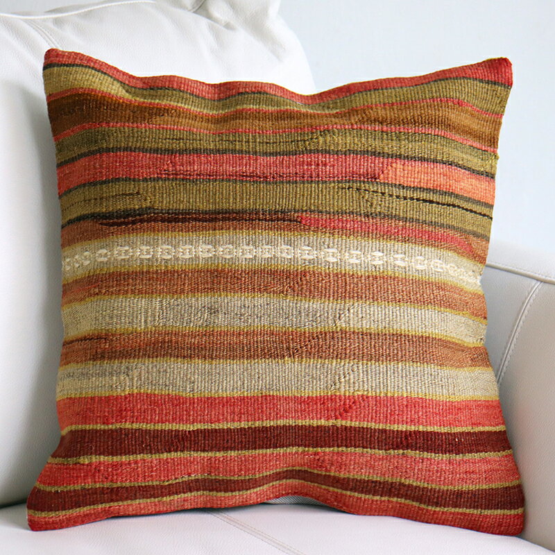 オールドキリム クッションカバー 40cm Old Kilim Cushion シンプルボーダー