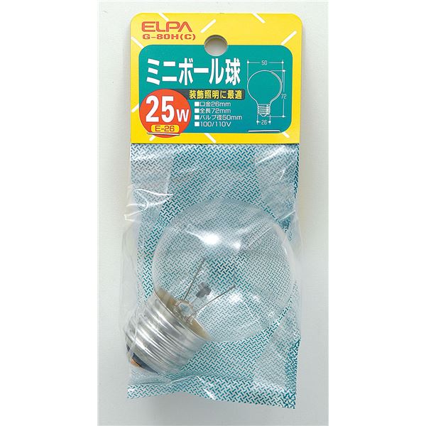 (まとめ) ELPA ミニボール球 電球 25W E26 G50 クリア G-80H(C) 【×25セット】