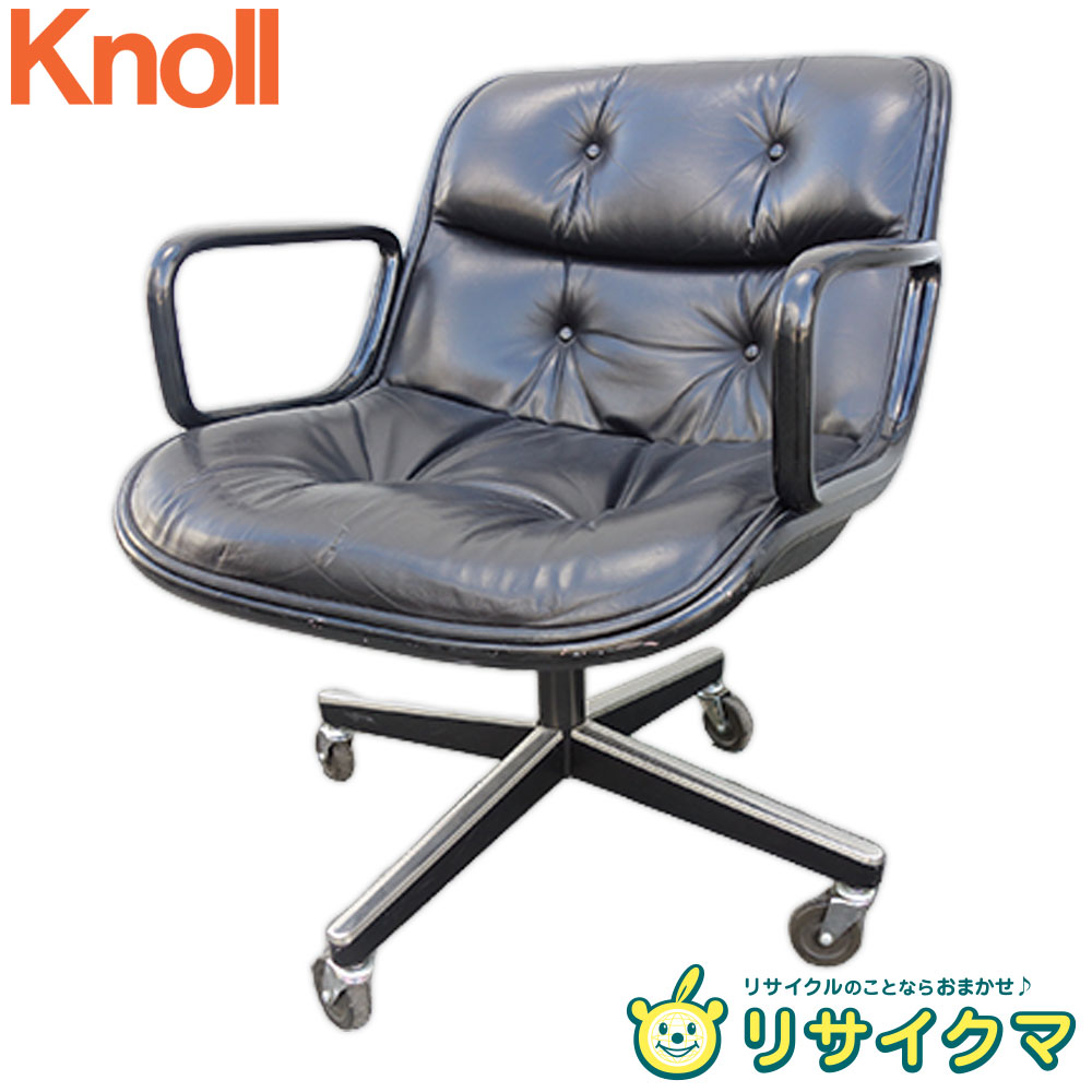 【中古】F▼ノル ノール Knoll ポロックチェア Pollock Chair エグゼクティブチェア レザー 本革 ブラック キャスター 昇降可 リクライニングなし 4本脚 ■大型商品・送料別途必要■ (22142)