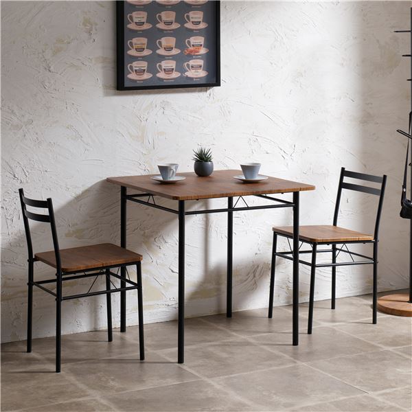 ダイニング3点セット (ブラウン) ダイニングセット ダイニングテーブル ダイニングチェア ビンテージ調 おしゃれ 組立品【代引不可】[21]