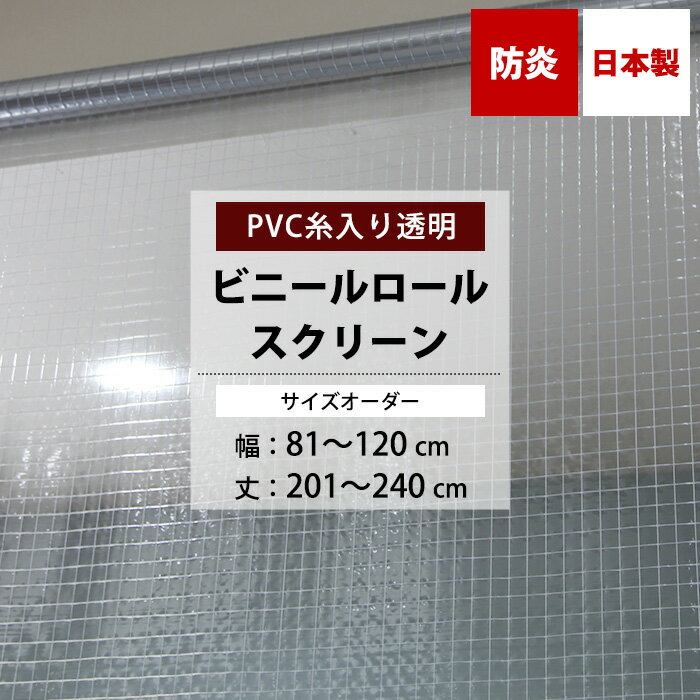 [マラソン限定クーポンあり] ビニールロールスクリーン 防炎 糸入り 0.35mm厚 幅81～120cm 丈201～240cm サイズオーダー ロールスクリーン ビニール ロールカーテン 透明 病院 店舗 会社 倉庫 間仕切り 窓口 ホコリよけ 感染予防 FT06 日本製 RSN