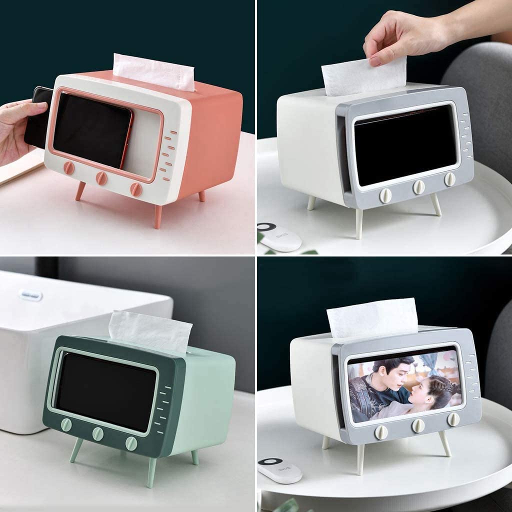 テレビ型ティッシュボックス,フェイシャルティッシュケースナプキンホルダーかわいい多机能テレビパターンロール?收?コンテナ??ホルダー用浴室化?台カウンタートップベッドルームドレッサーデスクとテーブル寝室部屋オフィス