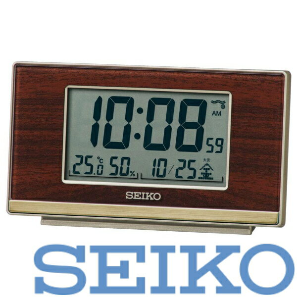 【送料無料】SEIKO セイコークロック 目覚まし時計 置き時計 木目模様 電波 デジタル ステップダウンスヌーズ SQ793B ※北海道・九州・沖縄・離島は別途送料(1080円-2160円)