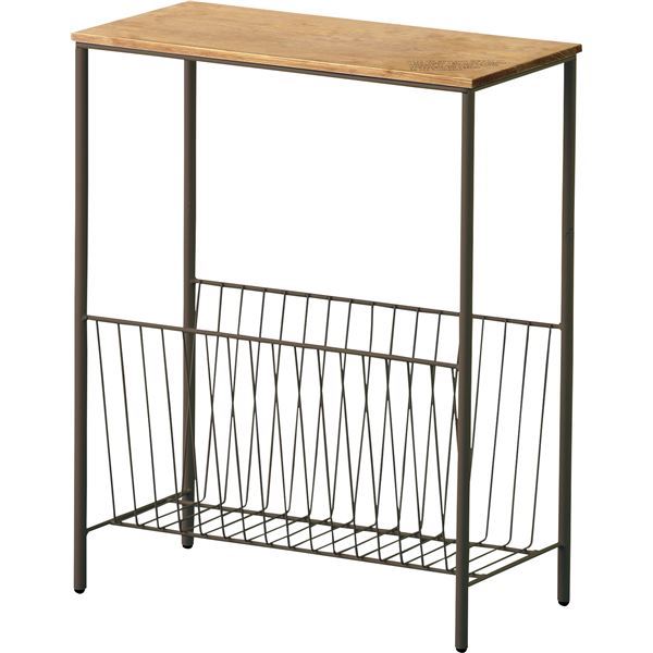 直送・代引不可木製サイドテーブル 木製/アイアン 収納棚付き AKB-425BR ブラウン 【完成品】別商品の同時注文不可