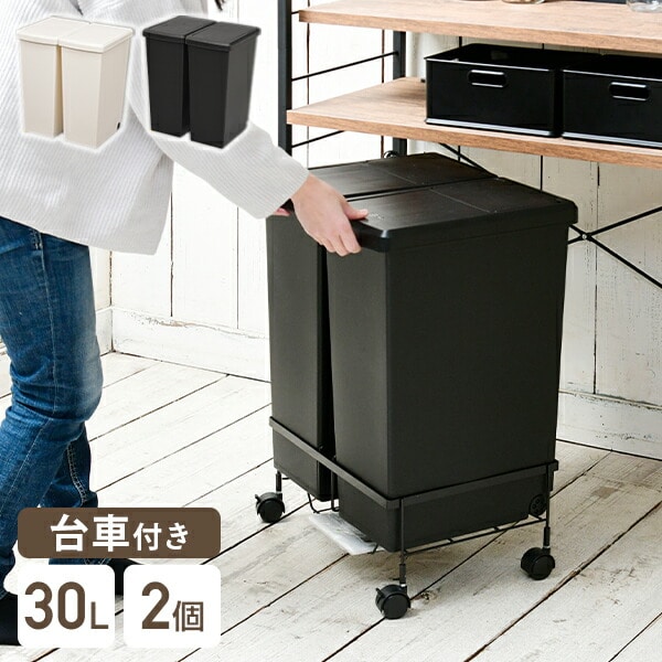 ワゴン付き ゴミ箱 30L ふた付き 2分別 日本製