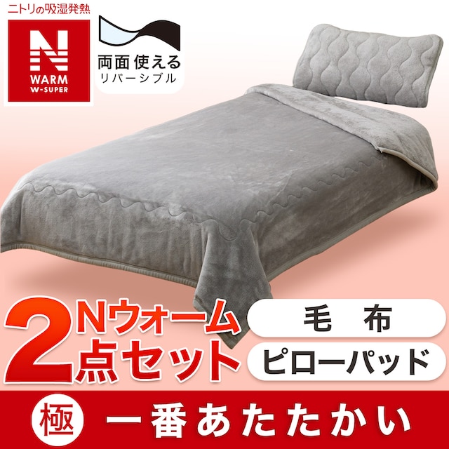 【寝具2点セット】毛布 両面使えるピローパッド GY シングル(NウォームWSP)