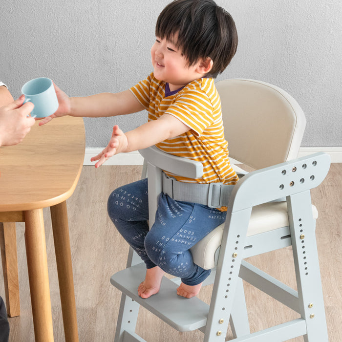 【新開発】現役ママが考えた 天然木 ベビーチェア 落下防止ガード＆ベルト 高さ11段階調整 座面スライド やわらかクッション ハイタイプ〔65100002〕