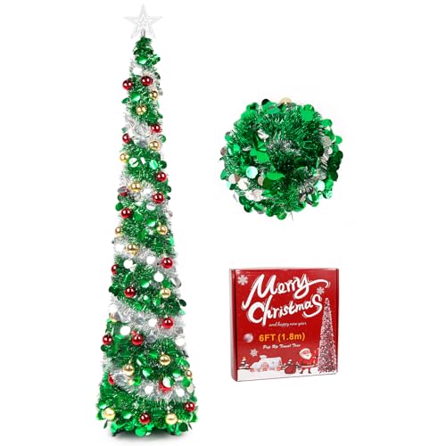 クリスマスツリー ポップアップ式 180cm トップ星＆飾り付き