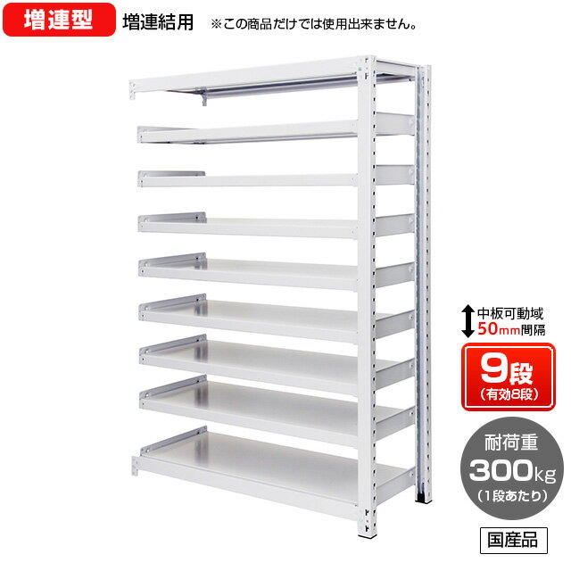 【送料無料】 業務用スチールラック ボルトレス・増連型 オープン型 耐荷重:1段300kg【高さ2100 x 横幅1500 x 奥行900 x 棚板9枚(有効段数8段)】