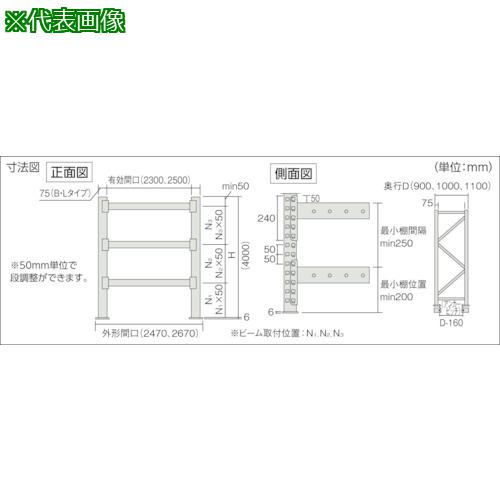 ■TRUSCO パレットラック 2トン W2500×D1100×H4000 3段 連結〔品番:2D40L25113B〕【8183752:0】[送料別途見積り][法人・事業所限定][直送][店頭受取不可]