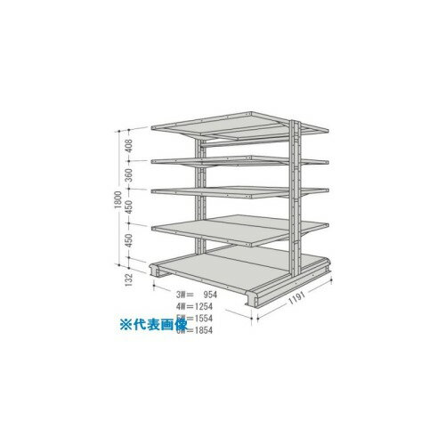 ■NF スチール製軽中量ボルトレス棚 キャンチラック複式増結1連 間口1254×奥行1191×高さ1800mm 5段 CR64LW5B(1353885)[送料別途見積り][法人・事業所限定][外直送]