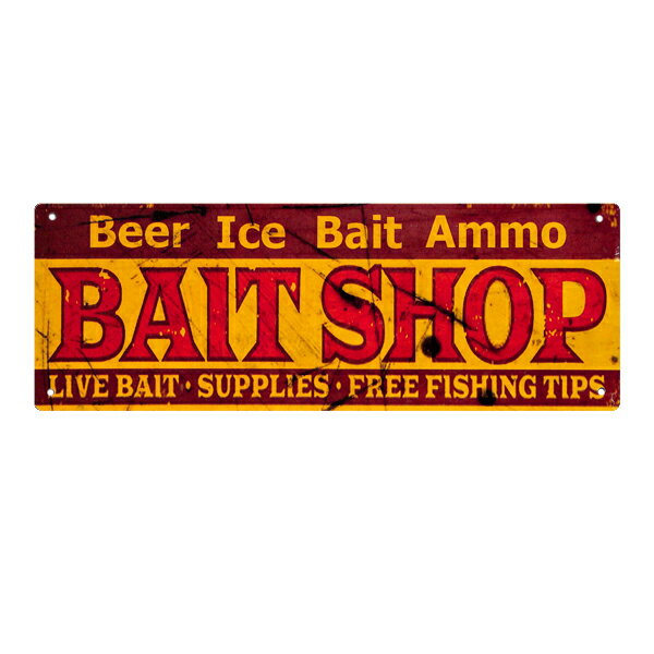 メタルベースサイン BAIT SHOP メタルベースサイン 10×27cm ■ メタルプレート インテリア 壁掛け 釣り