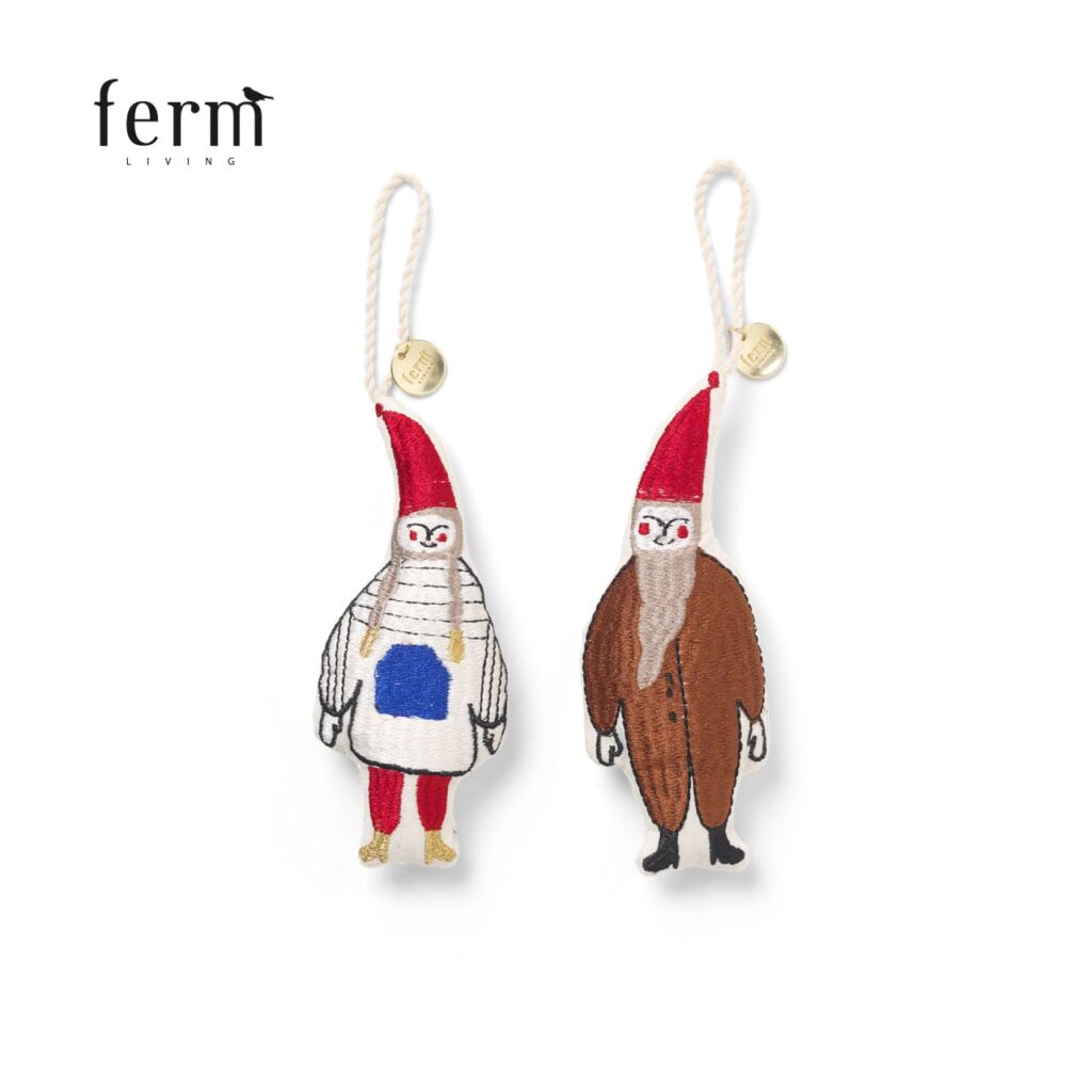 Elf Pair - Set of 2 / Brown / オーガニックコットン / メッシュバッグ付き / ferm LIVING（ファームリビング）/ クリスマスオーナメント / ニッセ / 刺繍 / 正規販売店