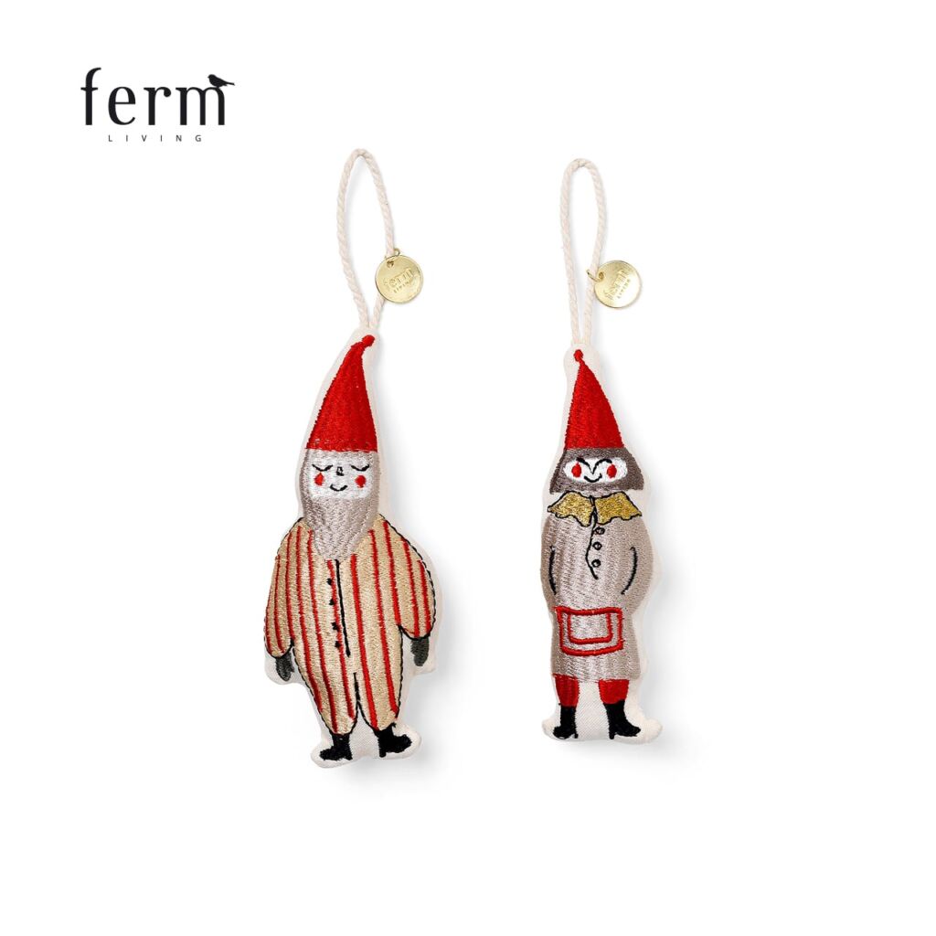 Elf Pair - Set of 2 / Striped / オーガニックコットン / メッシュバッグ付き / ferm LIVING（ファームリビング）/ クリスマスオーナメント / ニッセ / 刺繍 / 正規販売店