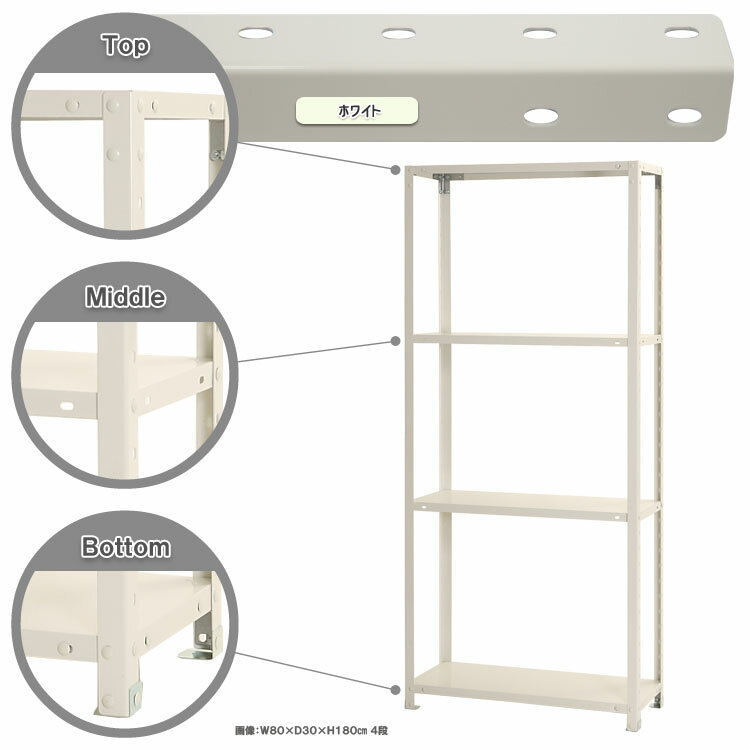 スマートラック W800×D450×H1800mm ホワイト 4段 NSTR-657-4 キタジマ [スチール棚 スチールラック 業務用 収納棚 収納ラック]