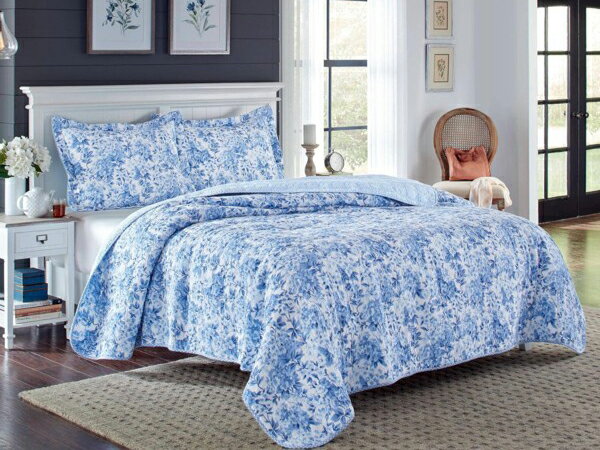 【キング】 Laura Ashley ローラ アシュレイ Brighton Blue ベッドカバー・セット (ブライトン・ブルー) 243×264cm ベッドスプレッド1枚