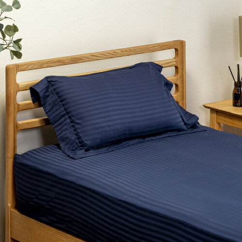 綿サテンストライプピロケース NV ヤマダオリジナル ネイビー