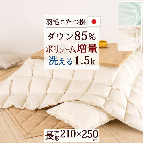 マラソン★最大10000円引クーポン 羽毛こたつ掛布団 長方形 210×250cm ホワイトダウン85% 抗菌防臭 ダニ通過防止 静電気抑制加工 1.5kg 日本製 こたつ掛け布団 こたつ布団 ウォッシャブル 洗える 天板が普通