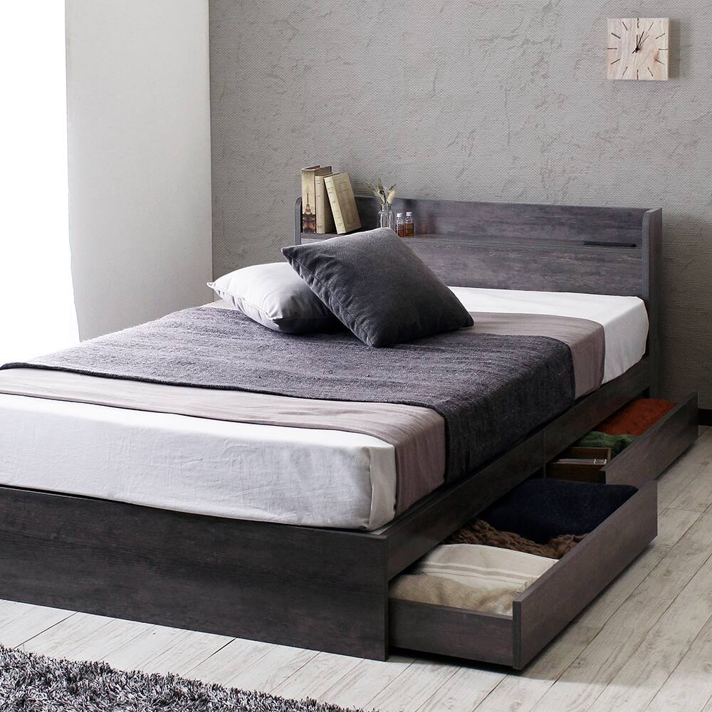 ヘッドボード付き 引出し収納ベッド USB / シュクレ【Sucre】