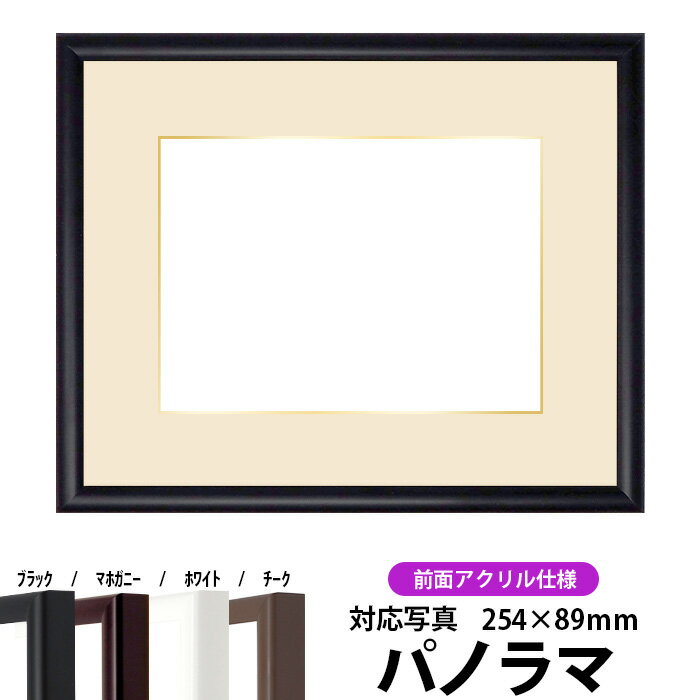 【キズあり品】写真用額縁 J型/黒 パノラマ(254×89mm)専用 前面UVカットアクリル仕様 マット付き(金色細縁付き)