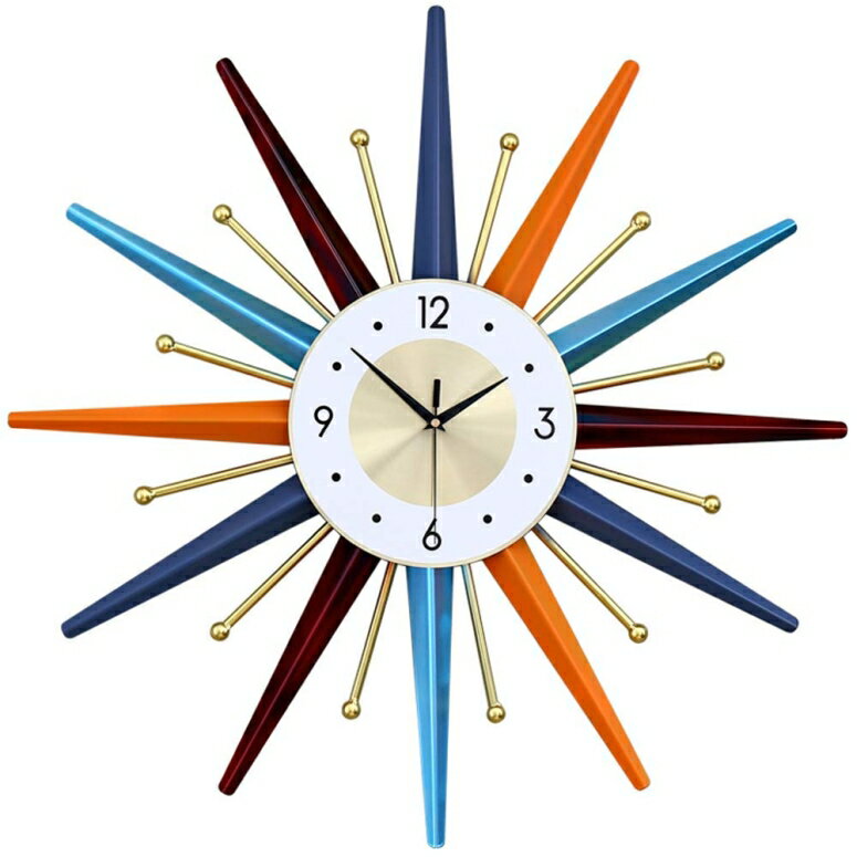 サンバースト 掛け時計 太陽の輝き Modern Wall Clock Starburst Ball Clock Colorful MidCentury Home Kitchen Decor - Minimalist, Silent Sweep Hands, Quiet Quartz Movement, House Decorative Multicolor,22inch 【並行輸入品】