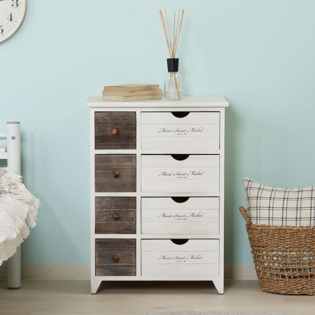 チェスト 幅52cm 2列4段 アンティーク調 ( 収納 棚 キャビネット タンス 桐 完成品 リビング収納 家具 引き出し 防カビ 防虫 ホワイトウォッシュ おしゃれ )【39ショップ】