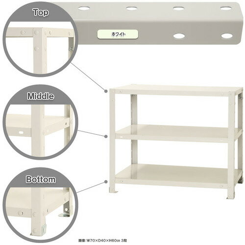 北島 ボルト式棚 荷重40kg スマートラック 開放型 NSTR-143-3-W 3段 ホワイト 700×200×600 (品番:NSTR-143-3-W)(注番4666443)・(法人・事業所限定,直送元)