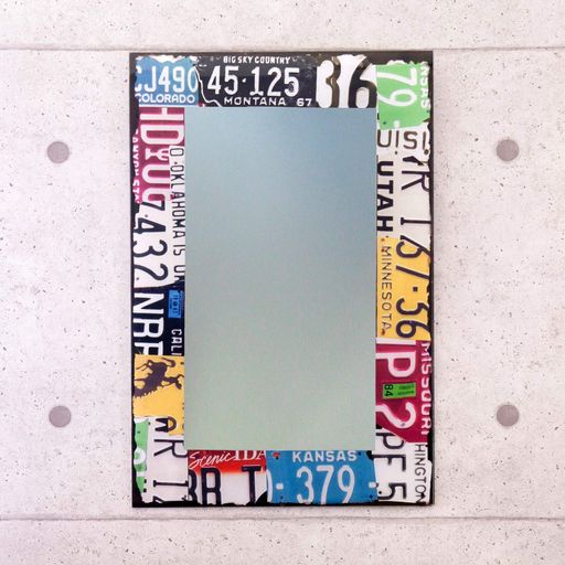 秋月貿易 鏡 グラス ウォールミラー NUMBER PLATE (スクエア)縦60×横40CM 壁掛け W40×D0.5×H60CM