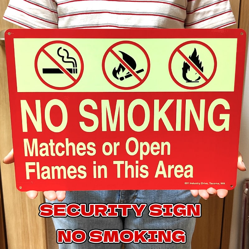 看板 禁煙 US SECURITY NO SMOKING サインボード セキュリティサイン ガレージ 蓄光 アルミ 壁飾り アメリカン 雑貨 ディスプレイ オフィス ウォールデコ 屋外 インテリア カフェ バー 店舗