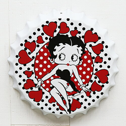 ベティー ブープ (Betty Boop) ボトルキャップ ティンサイン with Hearts BB-AM-MS-15007