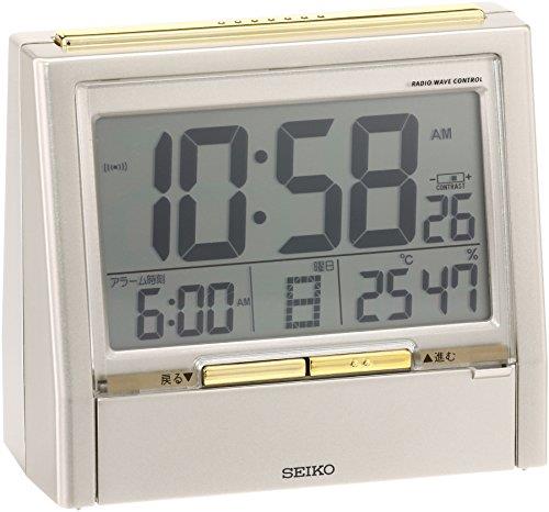 セイコークロック(Seiko Clock) セイコー クロック 目覚まし時計 TALK LINER トークライナー 音声時報 音声アラーム バイリンガル 切替 カレンダー 温度 湿度 表示 電波 デジタル 薄金色 パール DA206G SEIKO