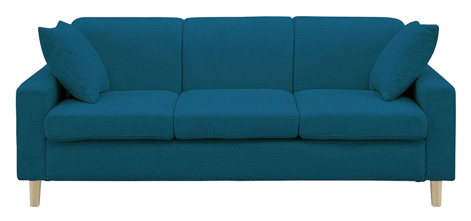 生地15色×木脚2色から選べるシンプルモダンなソファ 3人掛け 【ターコイズブルー】 [幅176]