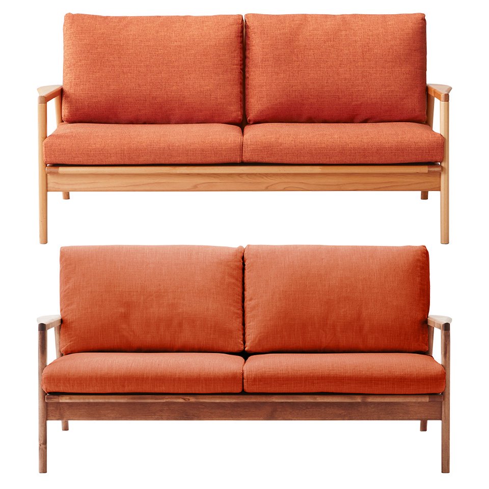 アルダー無垢材を使った天然木フレームソファ ２色から選べるフレーム 2.5人掛け【オレンジ】［幅158］